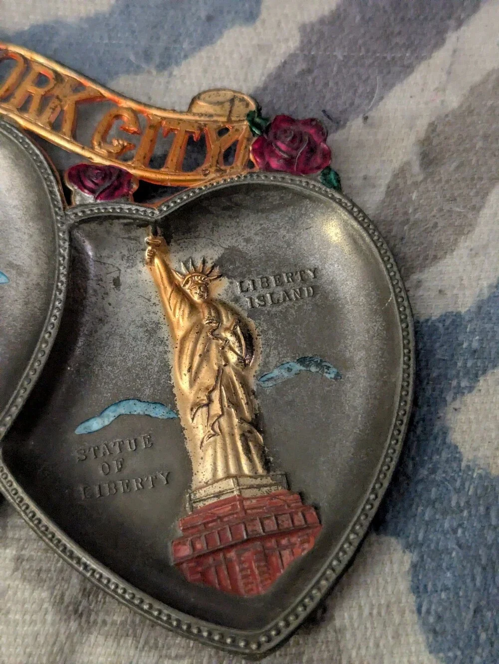 Vintage New York City Double Heart Souvenir Empire State & Statue of Liberty